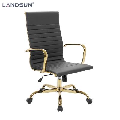 China (Height)Adjustable Black PU Leather Executive Chair Furniture Metal Frame Swivel Office Gold Chromed Chair for sale