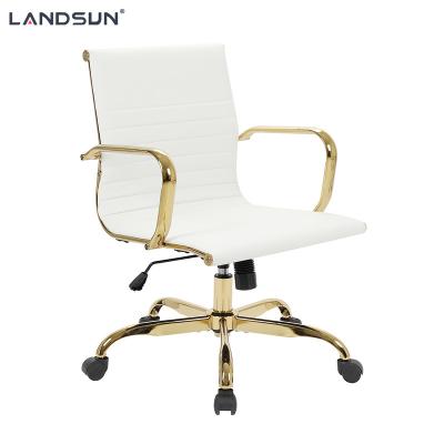 China (Height)Adjustable White PU Leather Low Back Chair Executive Furniture Metal Frame Swivel Office Chair Gold Chromed Witch for sale