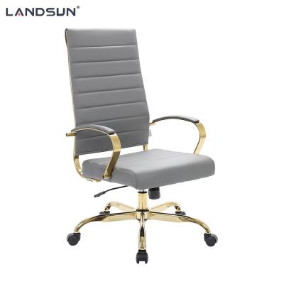 China (Height) Adjustable Metal Frame Gray PU Leather Executive Chair Furniture Chromed Gold Office Chair for sale