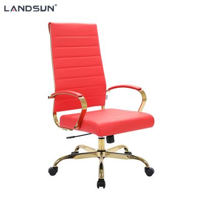 China (Height)Adjustable Red PU Leather Executive Chair Furniture Metal Frame Swivel Office Gold Chromed Chair for sale