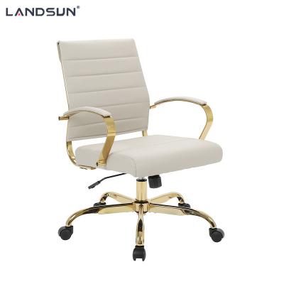 China Adjustable Chromed Gold Metal Frame Swivel Desk Chair (Height) Tan PU Leather Executive Chair Furniture With Low Back for sale