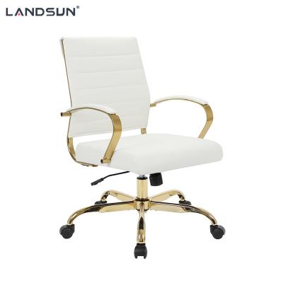 China (Height)Adjustable White PU Leather Executive Chair Furniture Metal Frame Swivel Gold Chromed Office Chair With Low Back for sale