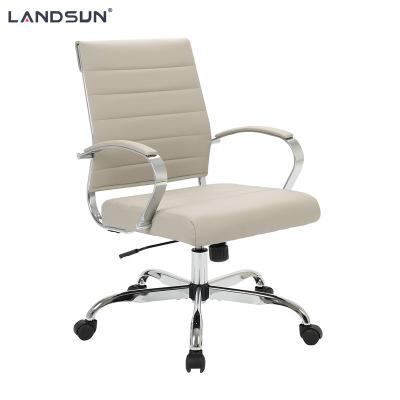 China (Height) Tan PU Chair Metal Frame Adjustable Leather Executive Furniture Chromed Swivel Office Chair With Low Back for sale