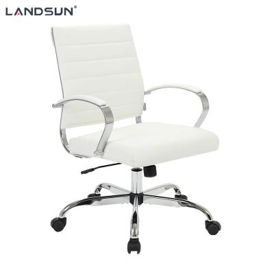 China (Height)Adjustable White PU Leather Executive Chair Metal Frame Furniture Chromed Swivel Office Chair With Low Back for sale