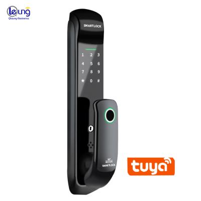 China Hot Sale Tuya Wifi Wooden APP Remote Control Electronic Password Fingerprint Master Card Digital Wifi Home Biometric Smart Door Lock for sale