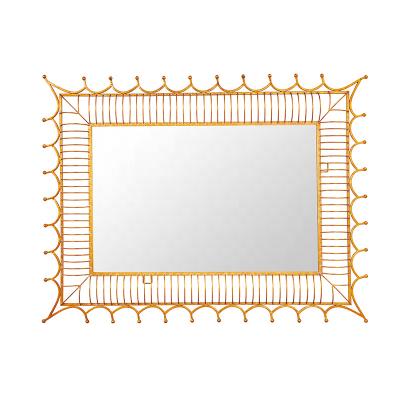 China Modern High End Bathroom Gold Iron Home Decor Furniture Metal Frame Wall Mounted Mirror for sale