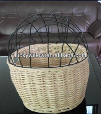 China Sustainable wicker bicycle basket with cage for cats or dogs for sale