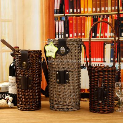 China China Vintage Rattan Wicker Bottle Basket With Handle for sale