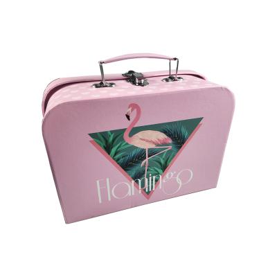 China Recycled Materials Colorful Printing Bespoke Design Kids Gift Packaging Rigid Cardboard Paper Suitcase Box With Handle for sale