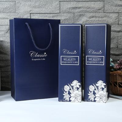 China Eco Friendly Recycled Materials Kraft Paper Wine Bottle Packaging Double Foldable Box With Handle Custom Logo Printing for sale