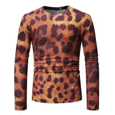 China Custom Trend Logo Leopard Print Anti-wrinkle Shirt Men's Clothing Printed Long Sleeve T-Shirt for sale