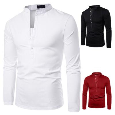 China Anti-Wrinkle Men's T-shirt Men's Shirt Long Sleeve Solid Color Tops Fashion Men's Casual T-shirt for sale