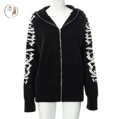 China Newest Anti-wrinkle SHANTOU YAWAN Autumn Letter Print Hooded Sweatshirt With Pockets Zipper Oversized Hoodies for sale