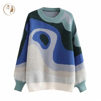 China 2021 Vintage Tie Dye Anti-wrinkle Jumper Outfit Winter Knitted Sweater Tops Women Loose Pullover Sweaters for sale