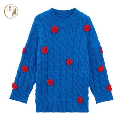 China Anti-pilling New Arrival 2022 Winter Season Ladies Wool Cashmere Sweater Hand Made Flowers Decorated Knitted Sweater For Women for sale