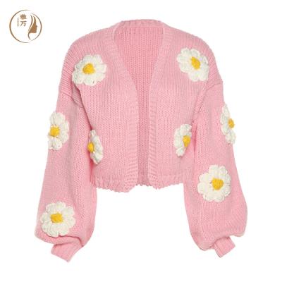 China 2021 Winter New Arrival Oversized Wool Crochet Flower Cardigan Women's Handmade Knitted Floral Anti-Shrink Tops Handmade Sweater for sale