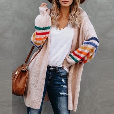 China New Fashion Anti-Wrinkle Wholesale White Striped Balloon Long Sleeve Female Cardigan For Women for sale