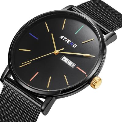 China Fashion Men Quartz Watch Full Simple Life Waterproof Black Color Calendar OEM Customized Factory Quartz Classic Brand Watch for sale