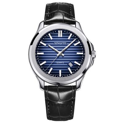 China Automatic Blue Mechanical Watch Men's Automatic Blue Dial Leather Strap Date 316L Stainless Steel Date Band Quartz Upper Strap for sale