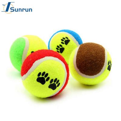 China Dog Viable Squeaky Tennis Balls Pet Interactive Toys Dog Paw Prints Chew Ball Toys for sale