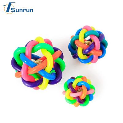 China Viable Rubber Pet Rainbow Ball With Bell Inside Colorful Dog Cat Toy Pet Ringing Ball Resistant Bite Ball for sale