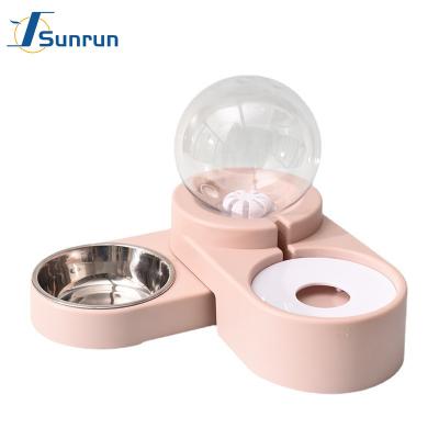 China Automatic Plastic Bowl Cat Feeder Dog Water Dispenser Automatic Cat Double Bowls Pet Dog Feeder for sale