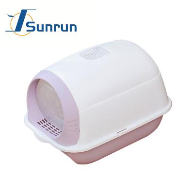 China Large Space Eco-Friendly Cat Toilet Full Enclosed Pet Toilet Box Easy To Clean Door And Cat Litter Box With Translucent Scoop for sale