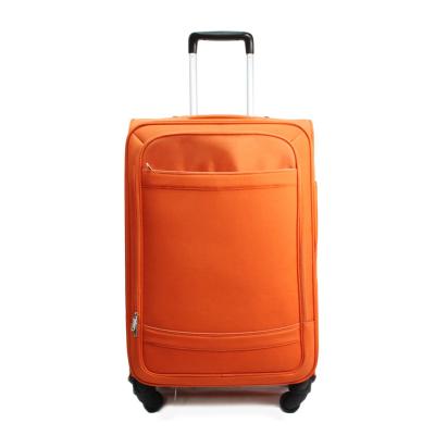 China BSCI Orange Bright Color Polyester Fabric Spinner Suitcase Luggage for sale