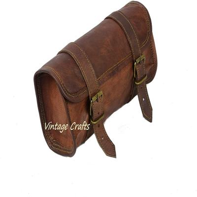 China Leisure Vintage Motorcycle 2 Strap Buckle Closing Tool Brown Bag Quick Release Clasp Reinforced Leather For Handlebars for sale