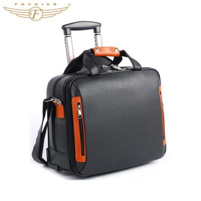 China Cow Leather+PVC 16 Inch Cow Leather Laptop Trolley Bag With Shoulder Strap for sale