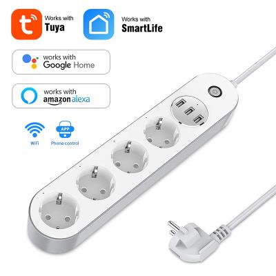 China EU 4 Way Electrical Power Strip Muti Electrical Outlet Extension Residential / Multi-Purpose Sockets With Usb Europe WiFi Smart Power Strip for sale