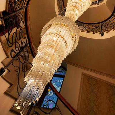 China Contemporary Modern Gold Staircase Long Spiral Pendant Lamp Crystal Beaded Crystal Chandelier For Staircase for sale