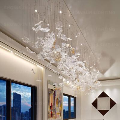 China New Design Maple Leaf Contemporary Custom Hand Blown Art Glass Chandelier For Lobby for sale