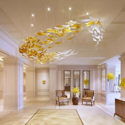 China Contemporary Modern Luxury Indoor Large Ceiling Maple Leaf Hanging Glass LED Chandeliers And Lamps for sale