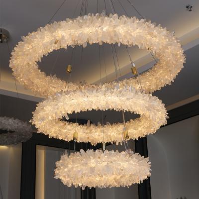 China Custom Natural Rock Crystal Chandelier Large Ring Modern Modern Hotel Lobby Chandelier for sale