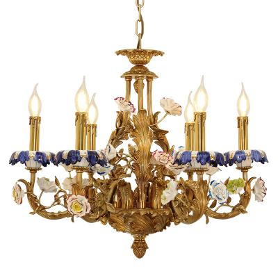 China Vintage French Chandelier Mid Century 6 Lights Antique Brass Bronze Country Pendant Lamp For Living Room for sale