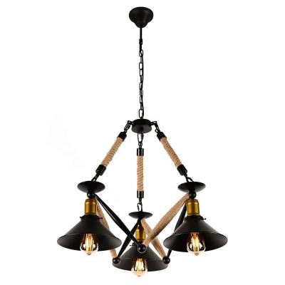 China Industrial Modern Home Decor Indoor Rope Black Iron Lampshade E27 Led Pendant Light for sale