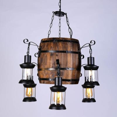 China Retro Industrial Farmhouse Decor Pendant Light Wooden Chandelier Light Fixture For Restaurant Home for sale