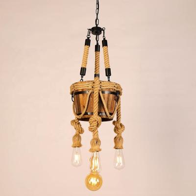 China Modern Vintage Attic Rope Chandelier Restaurant Cafe Light Living Room Dining Room Wooden Pendant Lamp for sale