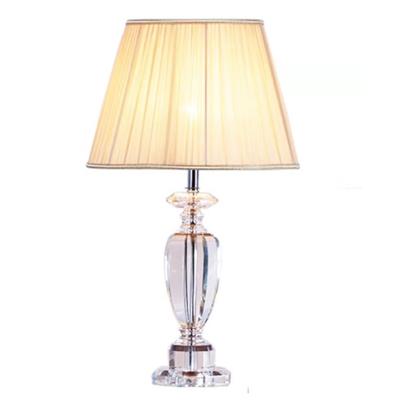 China Modern Luxury Decorative Fabric Shade K9 Crystal Bedside Table Lamp for Hotel Living Room Light Home Lamp for sale