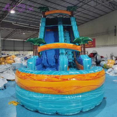 China Custom Inflatable Waterslide Palm Tree Bouncy Water Slide PVC Inflatable Slide With Pool for sale