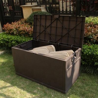 China 450L 120 Gal Patio Resin Wicker Deck Heavy Duty Wicker Box Storage Container for sale