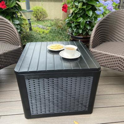 China Easy to Storage Assmelble Outdoor Rattan Coffee Table Resin Wood Side End Table for sale