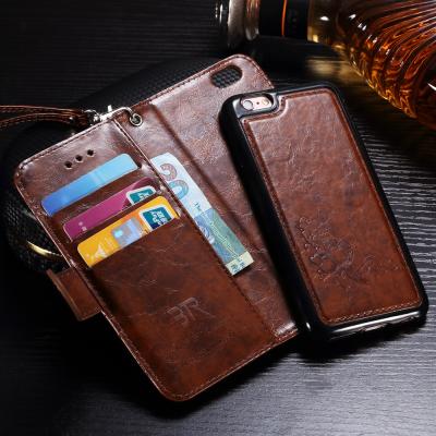 China Oil Wax Leather Iphone 6 Wallet Casewith Magnetic Clip Full Protection for sale