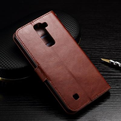 China Wallet Stand Lg K7 Leather Cases Slim Design Brown Crazy Horse Drop Protection for sale