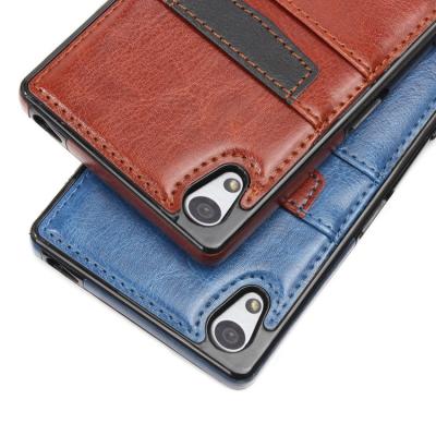 China Brown Classic Sony Xperia Leather Case Slim Card Holder With Wallet Function for sale