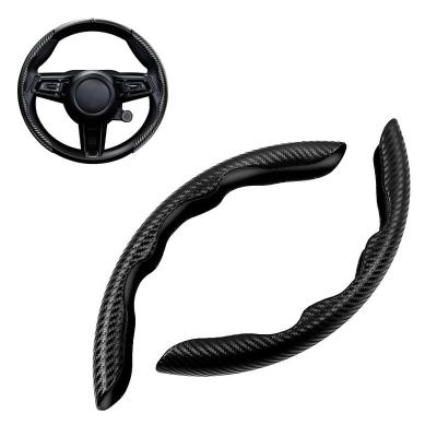 China Perfect Fit Carbon Fiber Steering Wheel Cover For Men Sporty Soft Leather Universal For 99% Car Segmented Steering Wheel Cover for sale