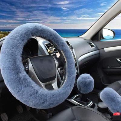 China Perfectly Fit 5pcs In 1 Sets Steering Set Wheel Cover Faux Wool Soft Fluffy Gear Shift Cover And Handbrake Cover for sale