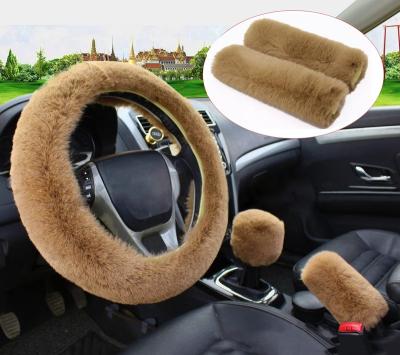 China Perfectly Fit Factory Wholesale 5pcs in 1 Sets Steering Set Wheel Cover Faux Wool Soft Fluffy Gear Shift Cover and Handbrake Cover for sale