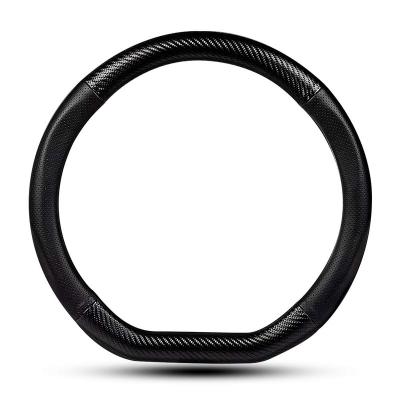 China Perfectly Fit Carbon Fiber Car Interior Leather Car Styling Non-slip D-shape Steering Wheel Cover 15 Inches for sale